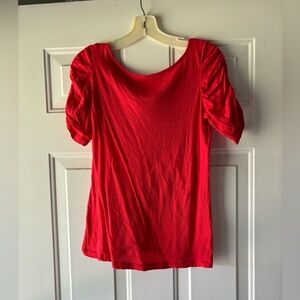 Red Women's Top with ruched sleeves in size Medium